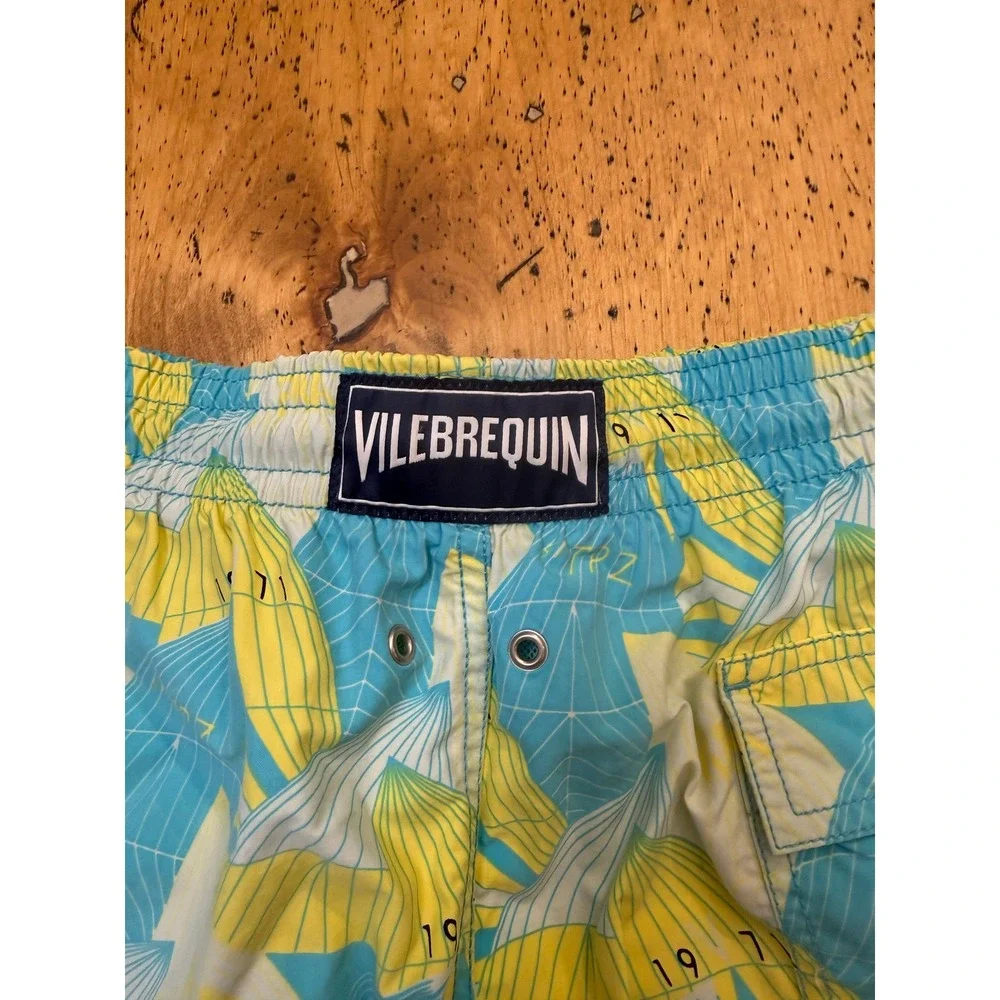 Vilebrequin Moorea XXL Swim Trunks Blue Yellow Sail Print Board Shorts Mens